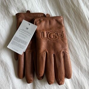 NWT UGG brown leather touch screen compatible gloves - size S